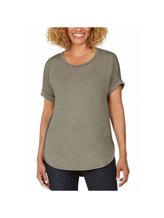 Ladies' French Terry Roll Cuff Tee (2X, Heather Olive)
