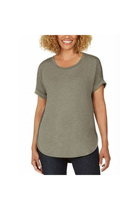 Ladies' French Terry Roll Cuff Tee (2X, Heather Olive)