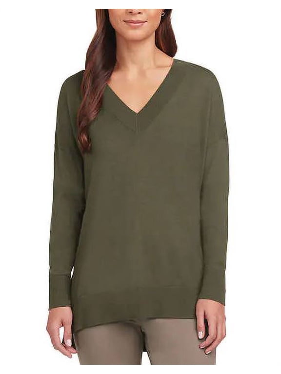 Ladies' Lightweight V-Neck Sweater, Green 2XL