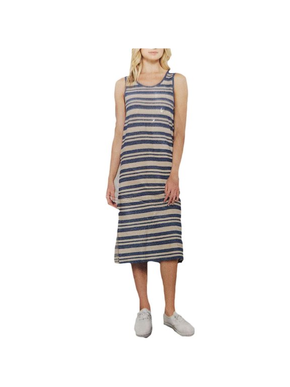 Ladies Side-Slit Tank Dress (M, Stripe Blue) - NEW