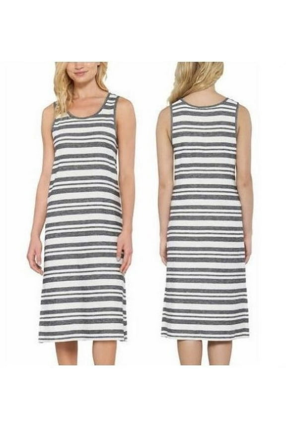 Ladies' Side-Slit Tank Dress, (Small, Stripe Charcoal) - NEW