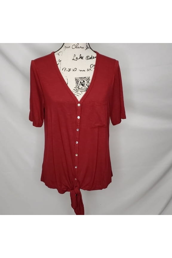 Ladies' Tie Front Button Top (Lipstick, XX-Large)