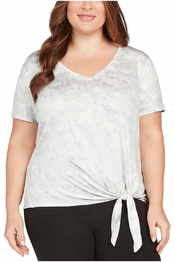 Ladies' V-Neck Side Tie Tee, Blue Marble, X-Small