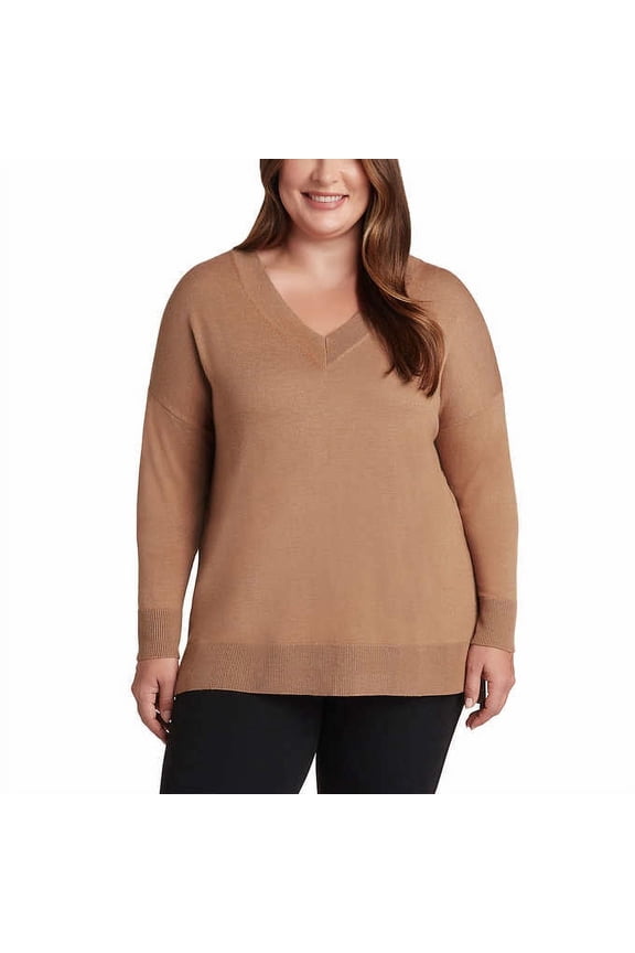 Ladies' V-Neck Sweater (Camel, 3X-Large)