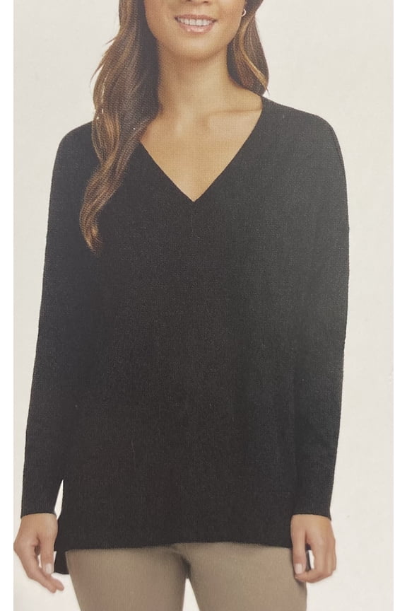 Ladies' V-Neck Sweater Lightweight Tunic Length Size: M, Color: Black