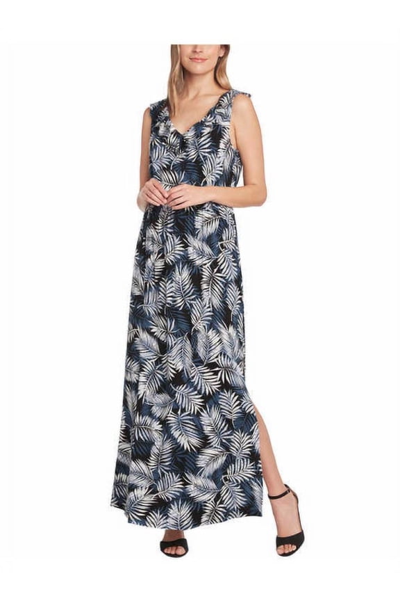 Ladies Women's Ruffle Front Maxi Dress Palm Print, XS