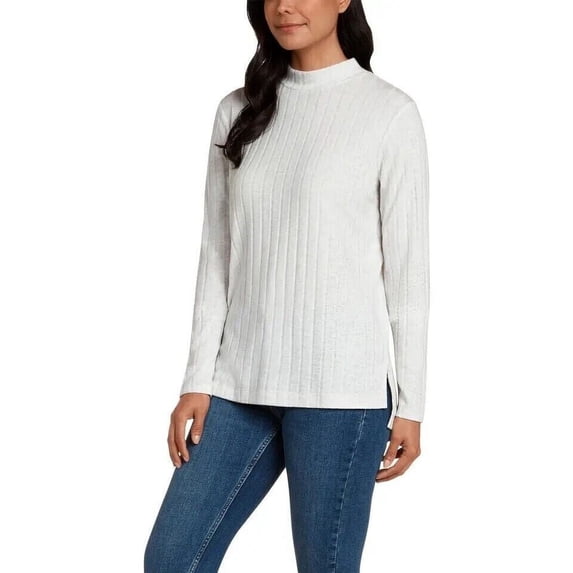 Matty M Ribbed Mock Neck Tunic Top, Women's (Medium, Pearl Gray)