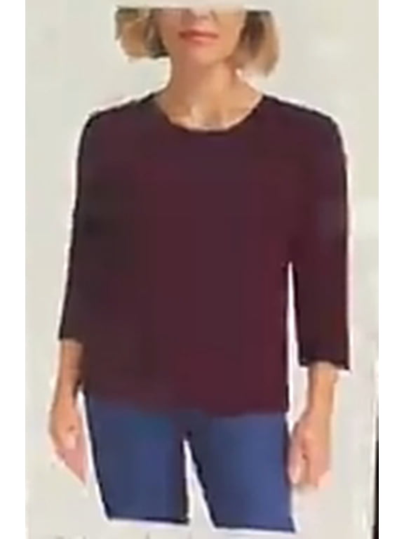 Wine/Black Stretchy 3/4 Sleeve, Top (Women's Medium)