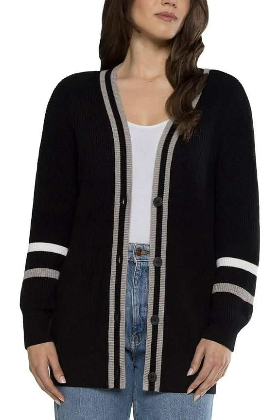 Women Varsity Cardigan Black, Size M