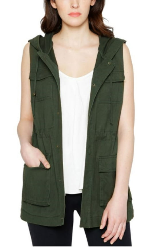 Women's Adjustable Waist Hooded Utility Vest (Olive, Small)