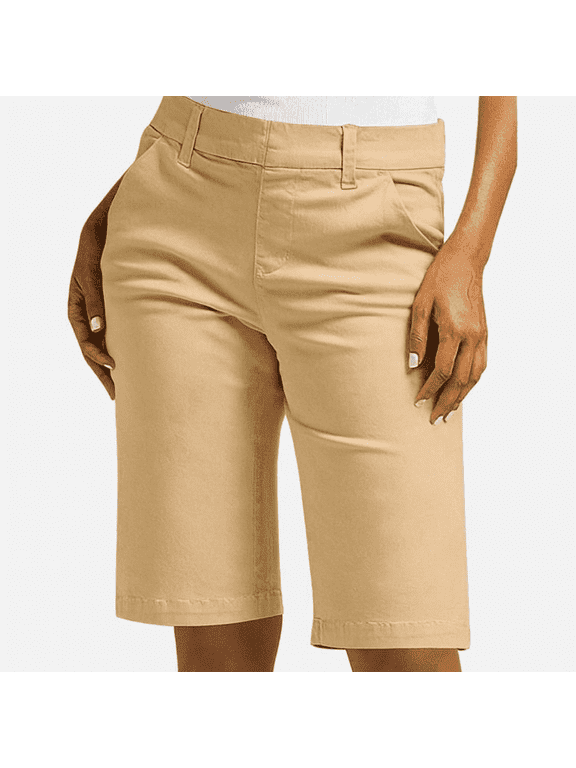 Womens Bermuda Shorts - Stretch Casual Knee Length Shorts with Pockets for Summer (US, Alpha, XX Large, Regular, Regular, Beige)