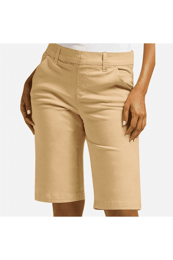 Womens Bermuda Shorts - Stretch Casual Knee Length Shorts with Pockets for Summer (US, Alpha, XX Large, Regular, Regular, Beige)