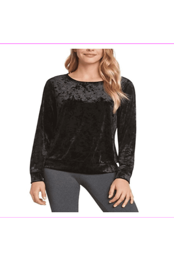 Women's Crushed Velour Top Shirt Blouse Long Sleeve S/Black
