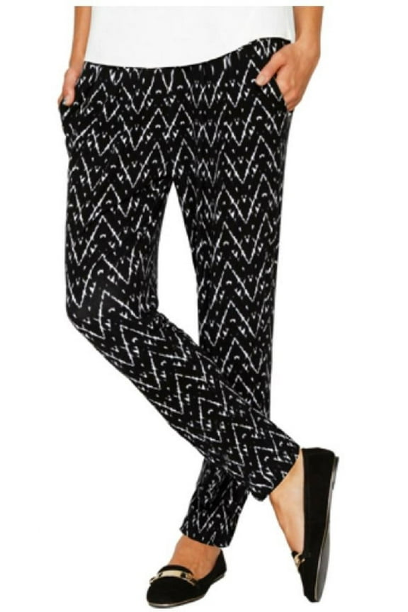 Women's Fashion Stretch Soft Pull-On Pant (Black Chevron, Small)