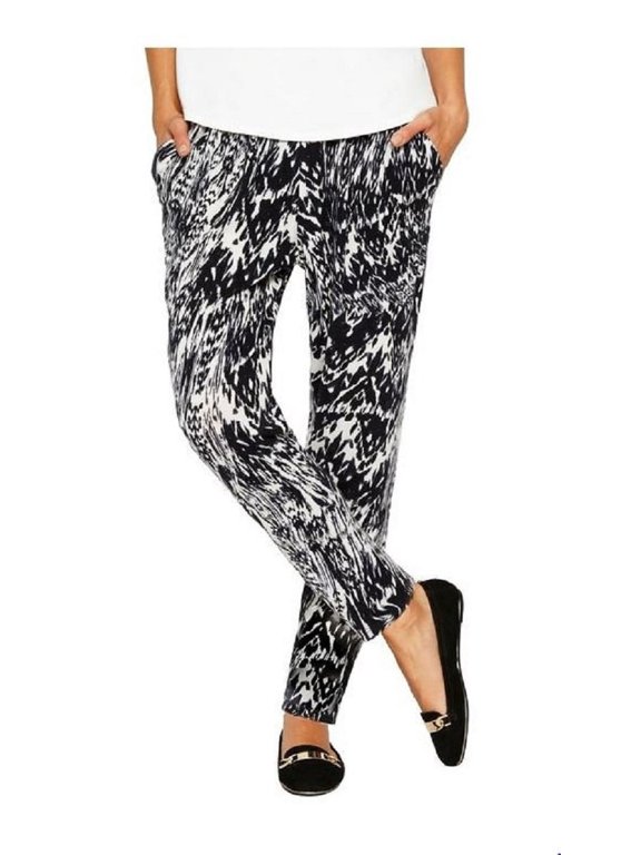Women's Fashion Stretch Soft Pull-On Pant (Black Splatter, Large)
