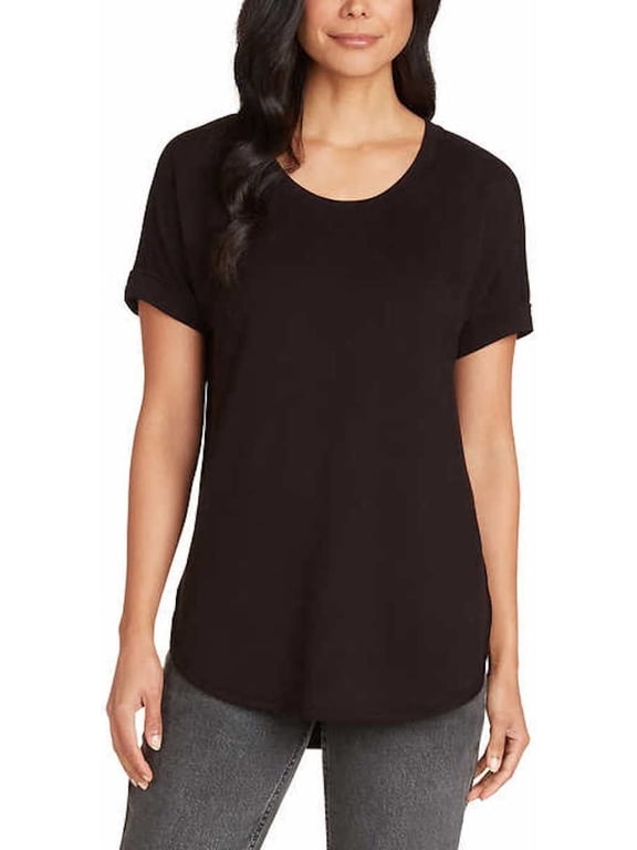 Women's French Terry Scoop Roll Cuff Neck Tee