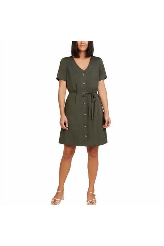 Women's Front Button Dress (Olive, X-Small)