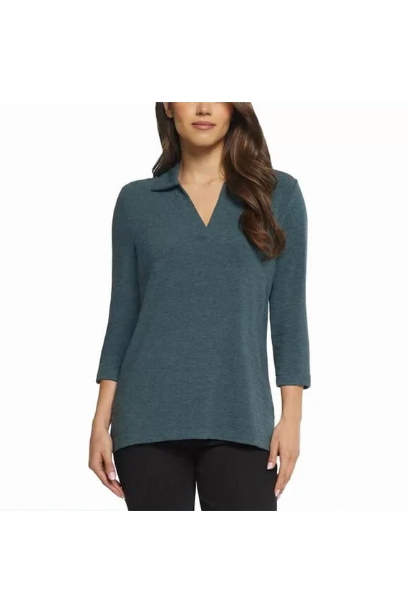 Women's Johnny Collar Polo Shirt S Heather Teal