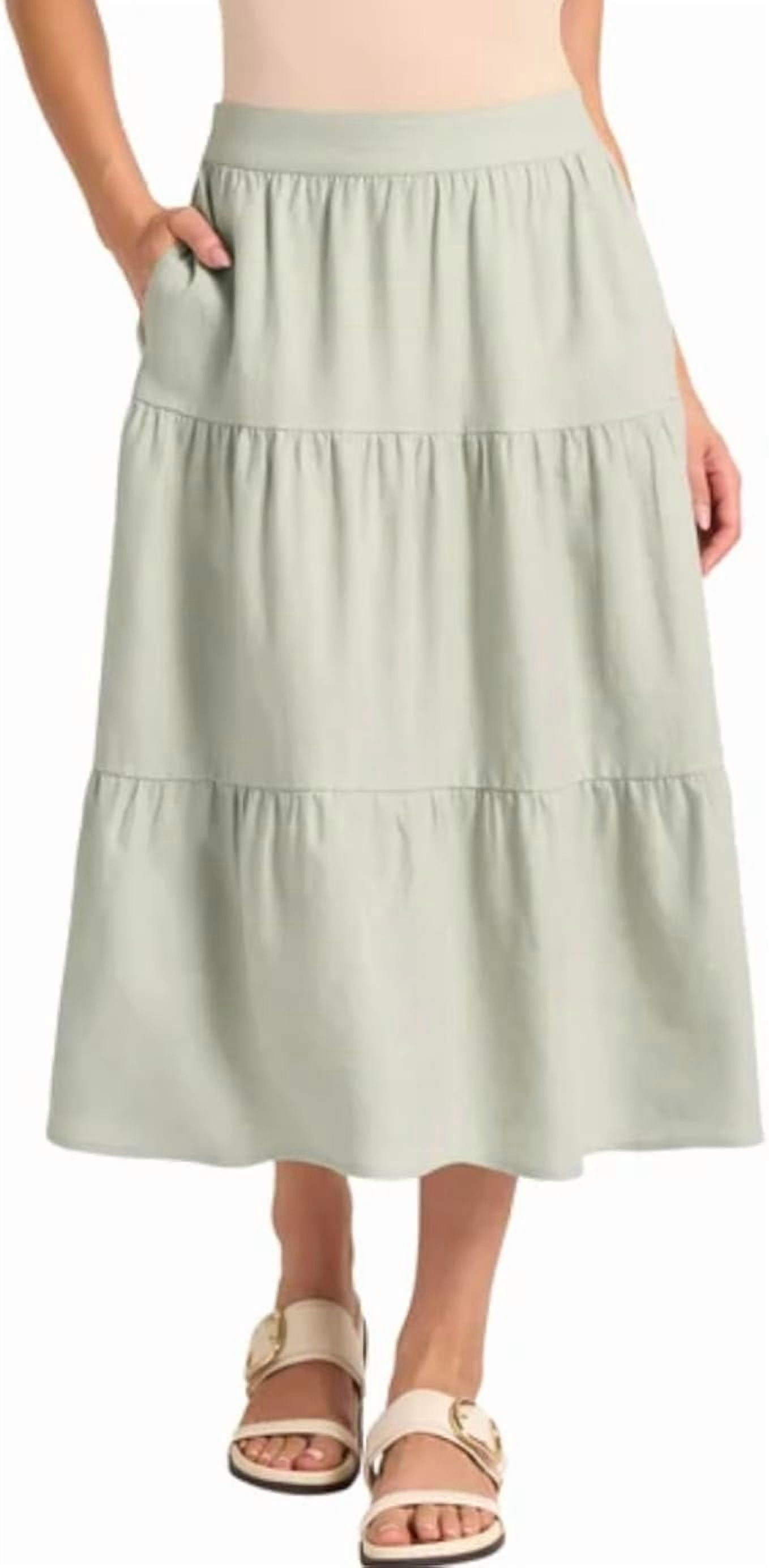 Matty M Women's Linen Blend Midi Skirt with Pockets (White,XX