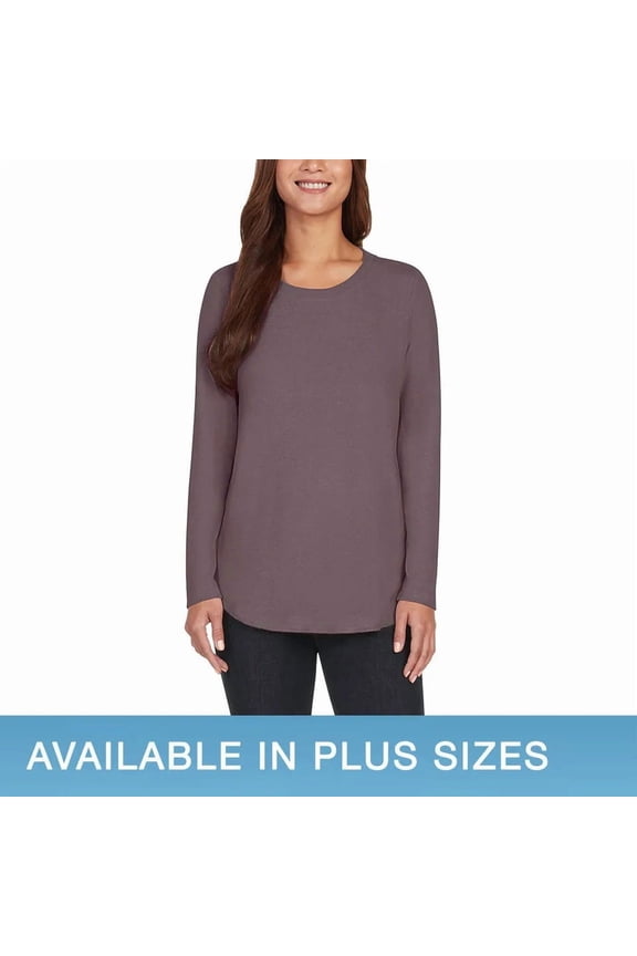 Women's Long Sleeve Crew Neck Tunic Top (Plum, Small)