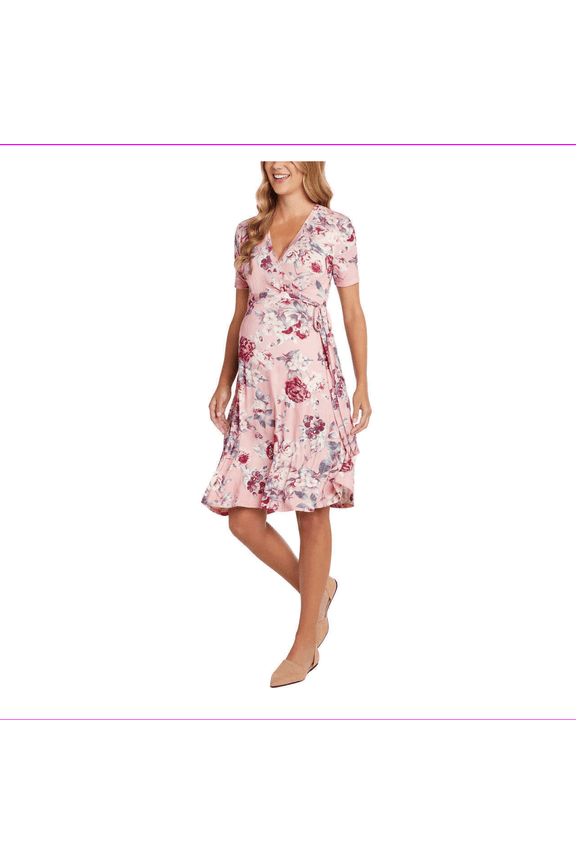 Women's Maternity Mid-Length Tie Waist Soft Stretch Knit Dress S/Petal