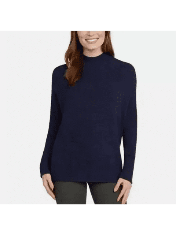 Women's Mock Neck Ribbed Tunic, Heather Midnight, XS
