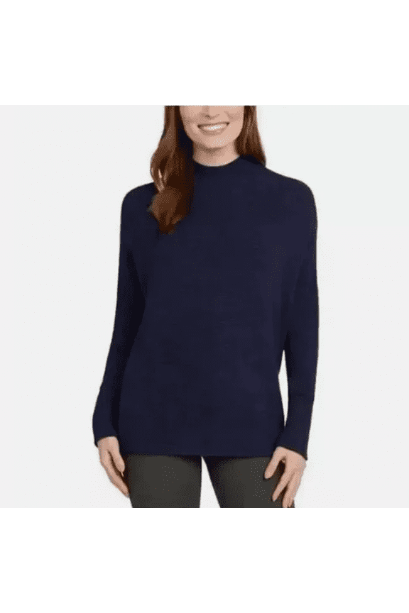 Women's Mock Neck Ribbed Tunic, Heather Midnight, XS