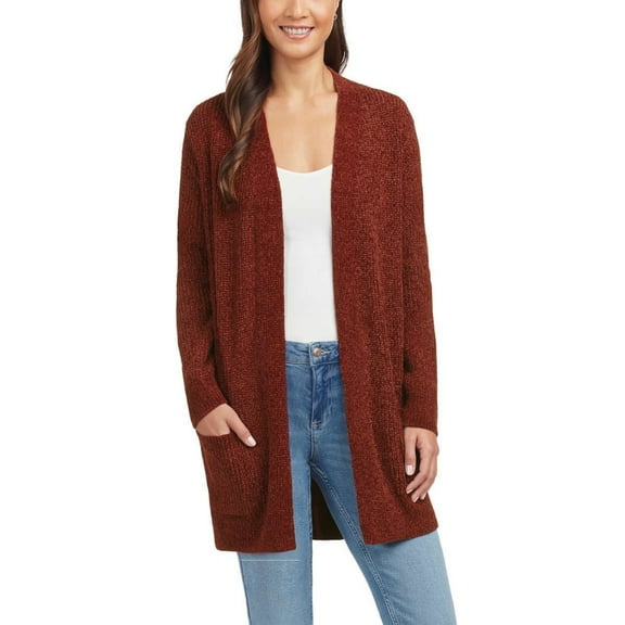 Matty M Women's Open Front Mid Length Soft Knit Chenille Cardigan-Red / XXL