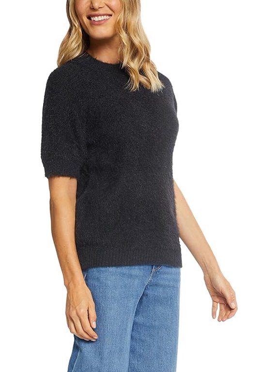 Women's Shortsleeve Eyelash Sweater Black, Size XS