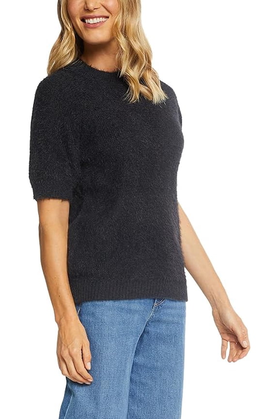 Women's Shortsleeve Eyelash Sweater Black, Size XS