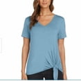 thumbnail image 1 of Matty M Women's Side-Tie Tee V-Neck T-Shirt, Sea Blue Medium, 1 of 2