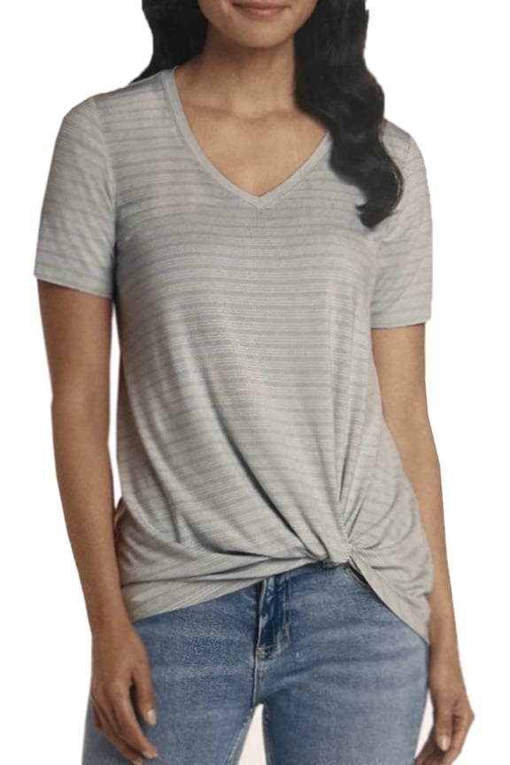 Women's V Neck Twist Front Tee (Light Teal, XL)