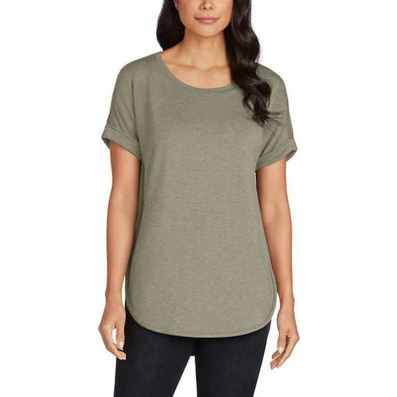 Matty M Women's Workwear Knit Pullover Tee, Short Sleeve, Scoop Neck, Olive Green