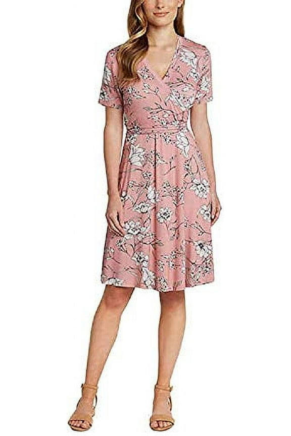 Women's Wrap Front Short Sleeve Dress (Blush, X-Large)