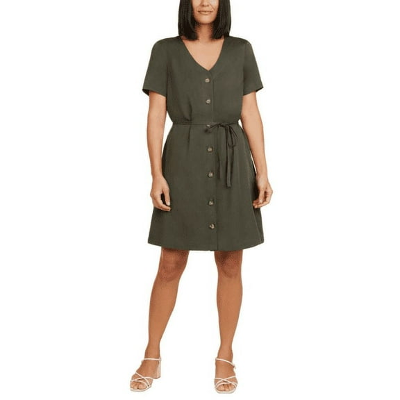 Matty M Womens Belted Linen Blend Casual Dress, Olive, Large