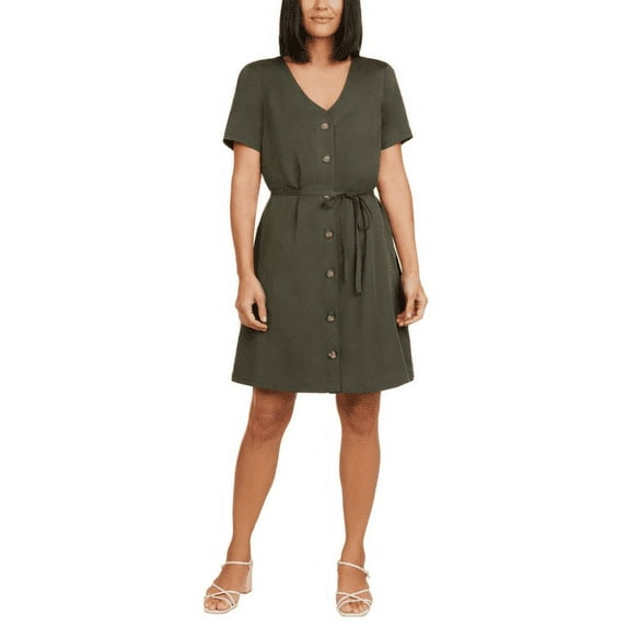 Matty M Womens Belted Linen Blend Casual Dress, Olive, XL