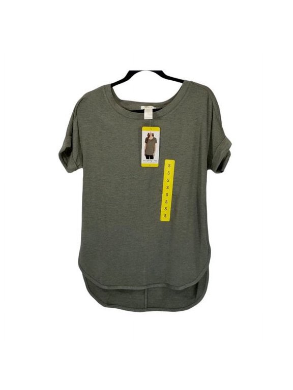 Womens French Terry Tee Top,Heather Olive,XX-Large