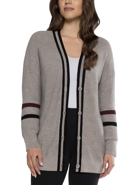 Womens Varsity Cardigan Sweater (Gray, X-Large)
