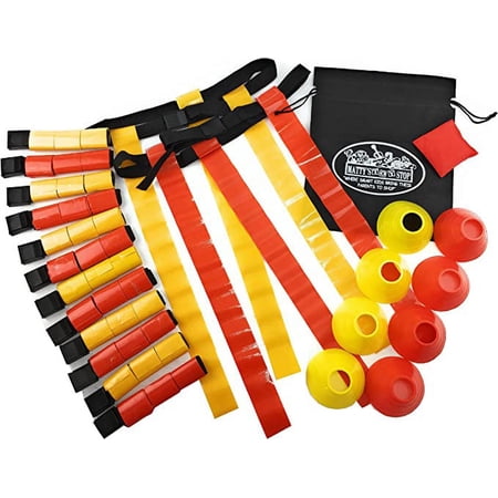 Matty's Toy Stop Deluxe 14-Man Flag Football Set with 7 Yellow Belts, 7 Red Belts, 4 Yellow Cones, 4 Red Cones, 1 Red Beanbag Flag & Storage Bag