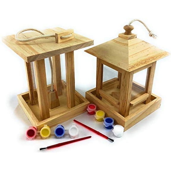 Matty's Toy Stop Paint Your Own Deluxe Wooden Bird Feeders (Each Includes 4 Paints & 1 Brush) Gift Set Bundle - 2 Pack