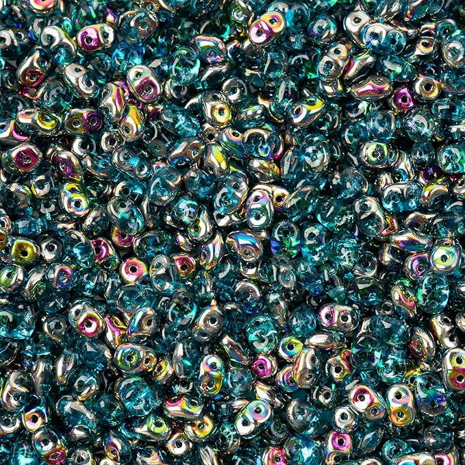 Matubo Czech Superduo 2-Hole 100g Aquamarine/Vitrail 60020-28101 Glass beads for Jewelry Making, DIY Crafts & Decoration
