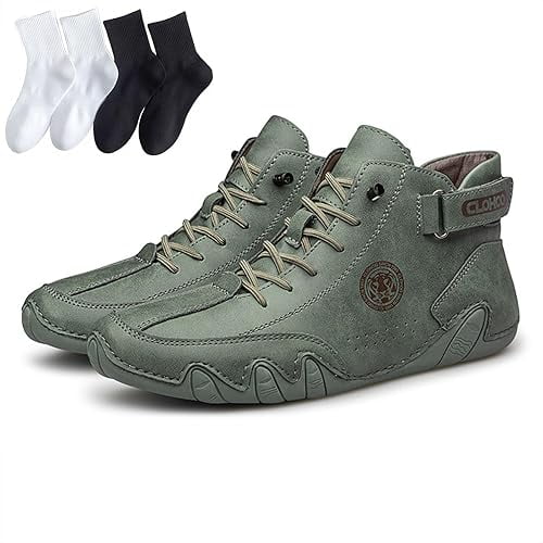 Matufit Shoes for Men, Men's Genuine Leather Waterproof Non-Slip Fashionable Orthopedic Shoes, Side Zip Slip-On Flats