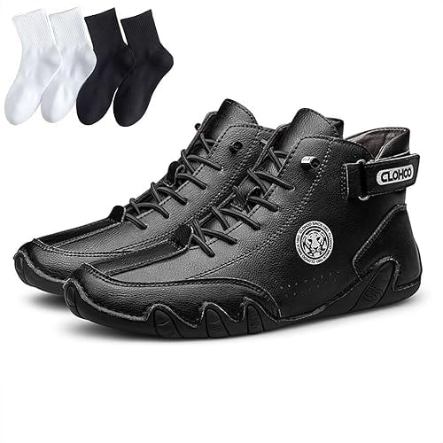 Matufit Shoes for Men, Men's Genuine Leather Waterproof Non-Slip Fashionable Orthopedic Shoes, Side Zip Slip-On Flats