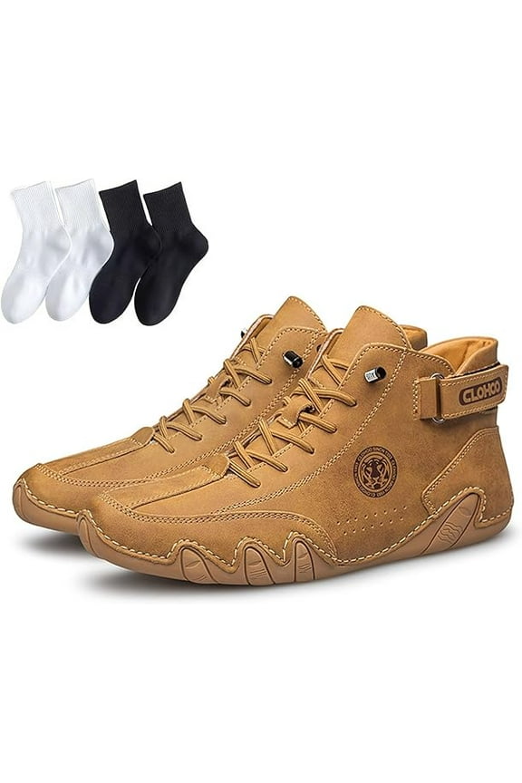 Matufit Shoes for Men, Men's Genuine Leather Waterproof Non-Slip Fashionable Orthopedic Shoes, Side Zip Slip-On Flats