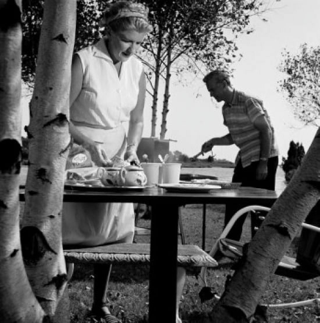 Mature couple at picnic Canvas Art - (24 x 36)
