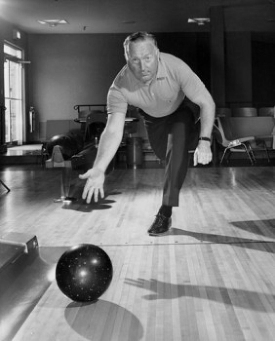 Mature man bowling Canvas Art - (18 x 24)