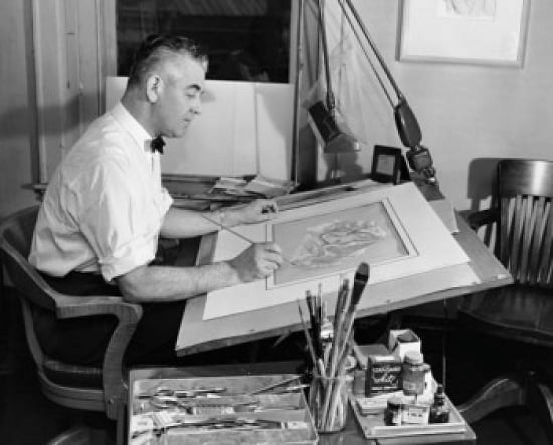 Mature man drawing a picture Canvas Art - (24 x 36)