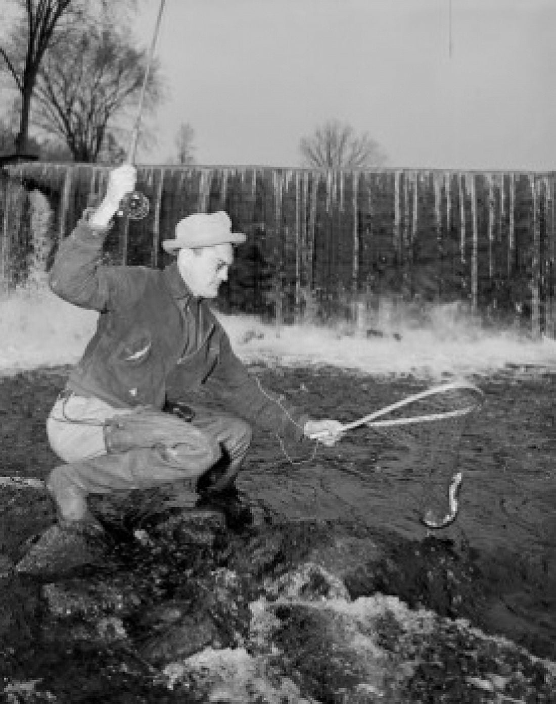 Mature man fishing Canvas Art - (24 x 36)