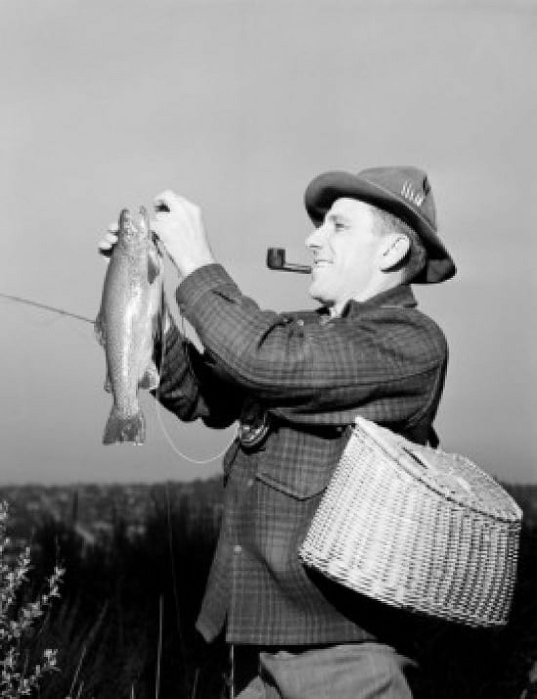Mature man fly fishing Canvas Art - (18 x 24)