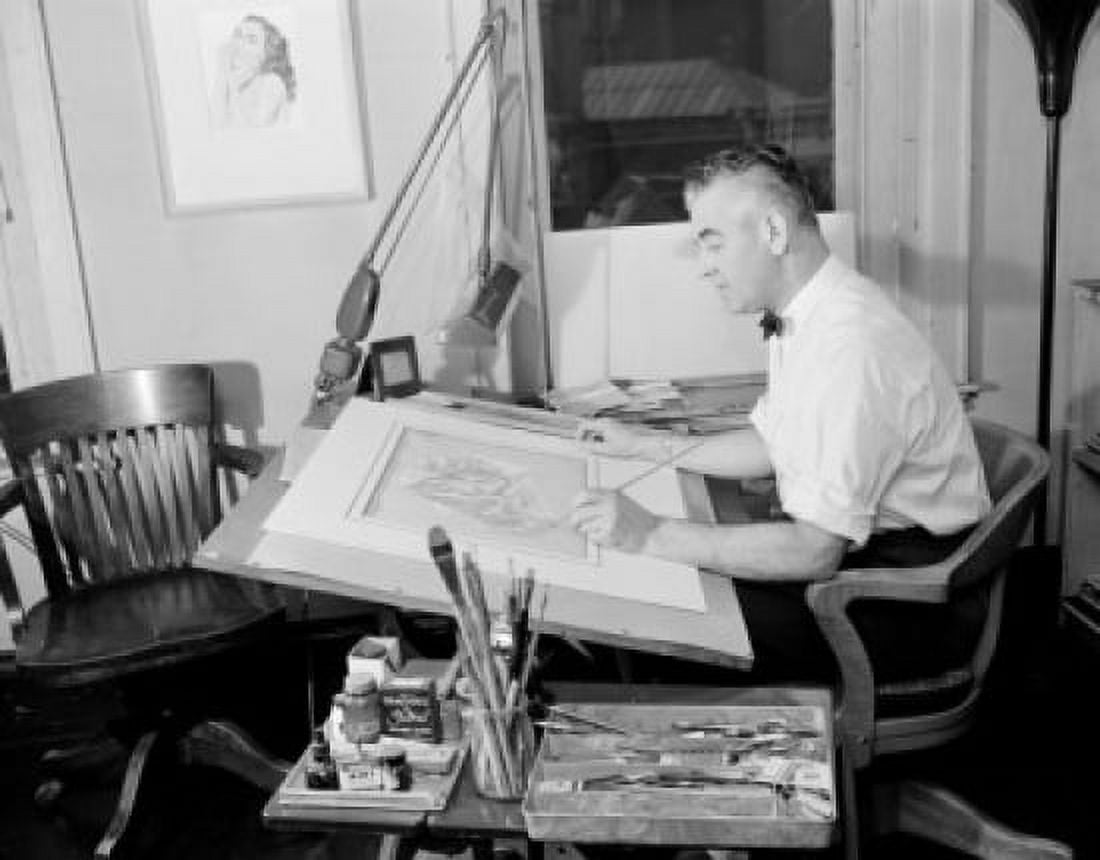 Mature man painting in studio Canvas Art - (18 x 24)